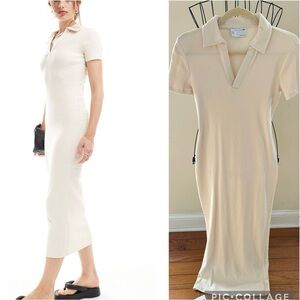 NWT ASOS Design Cotton Polo Midi Dress - Stone